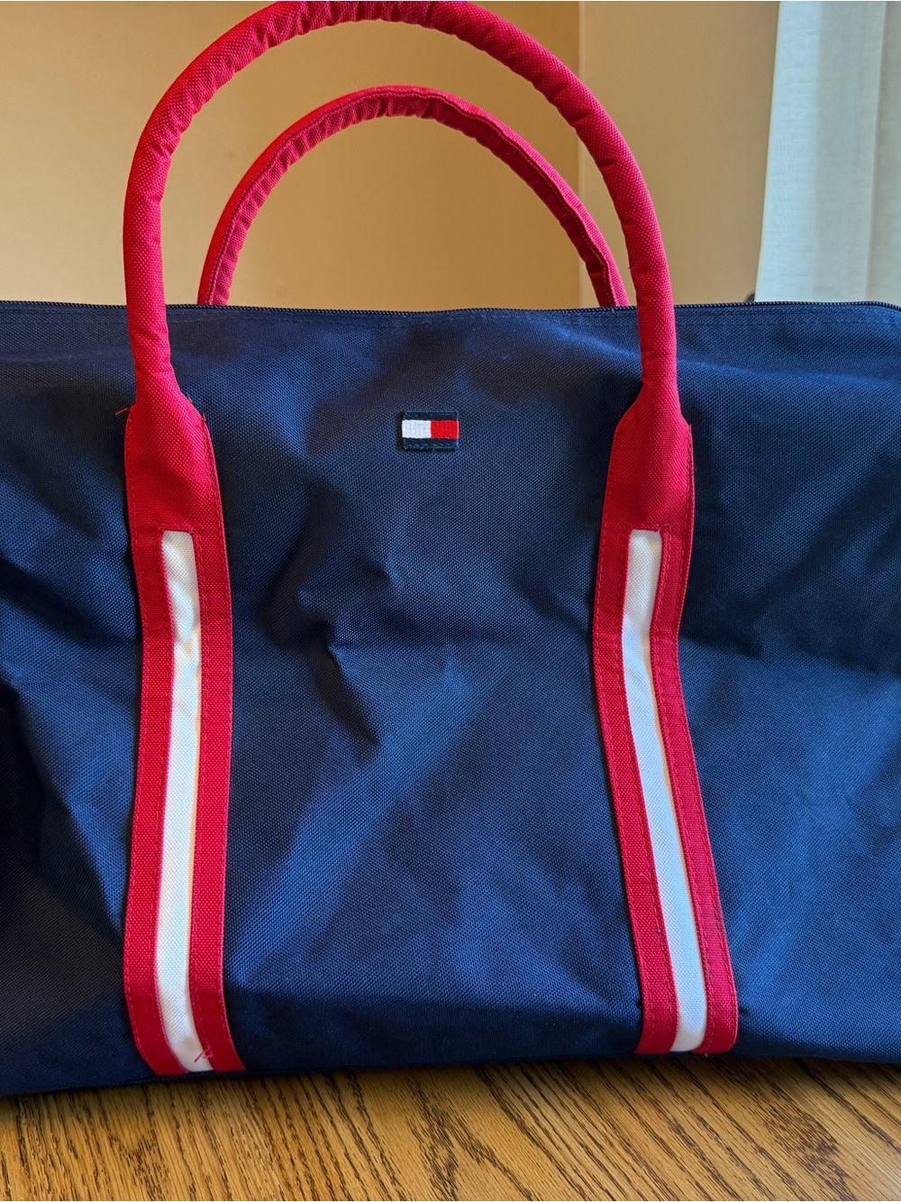 Tommy Hilfiger Navy and Red Duffel Bag with White Accents